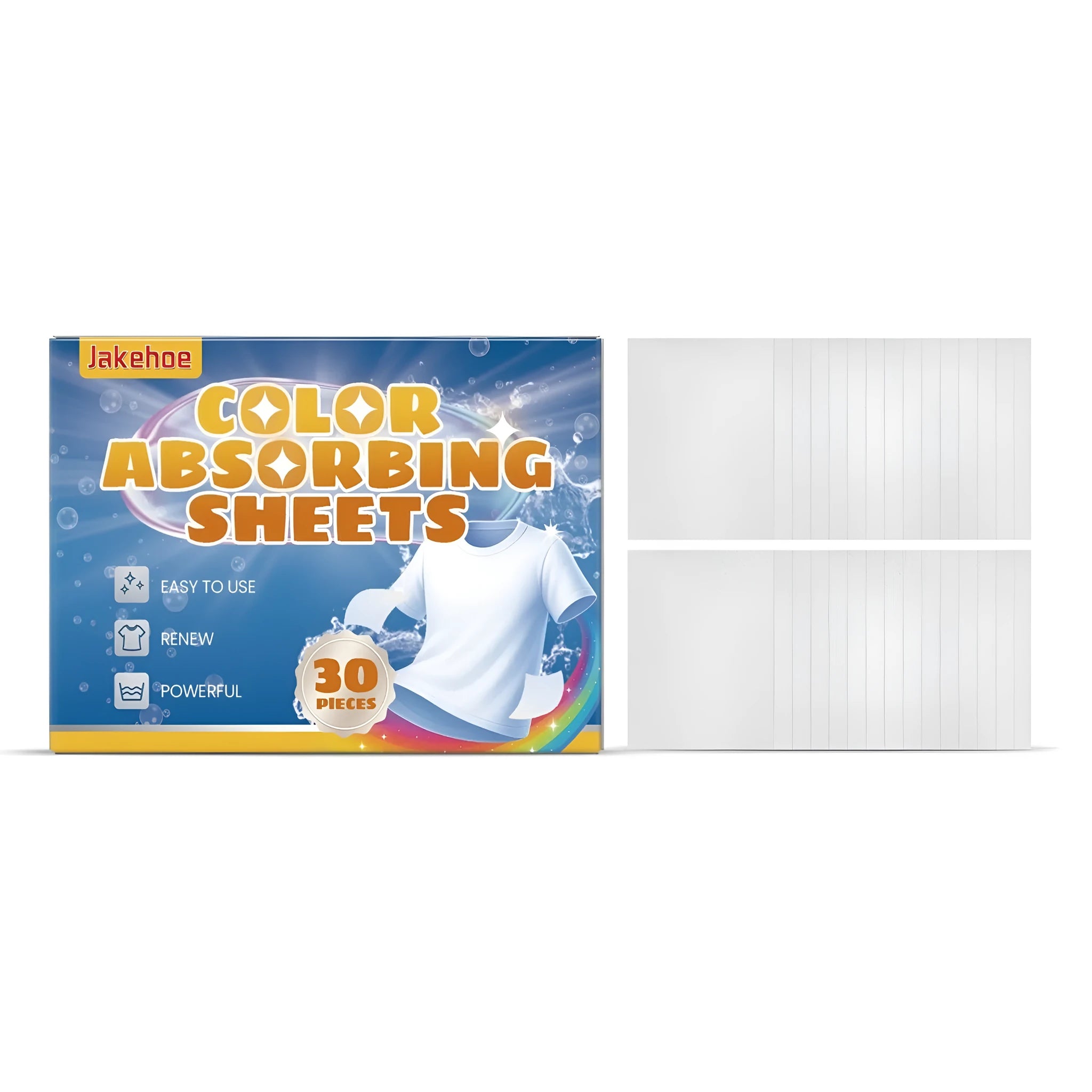 30 colour absorbing laundry sheets in packaging for preventing colour bleed during washing