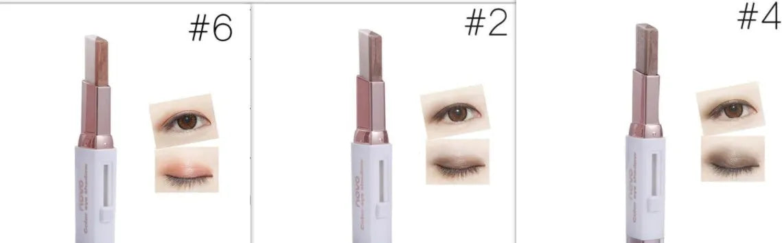 Two-color gradient eye shadow stick with smudge effect and push-button release