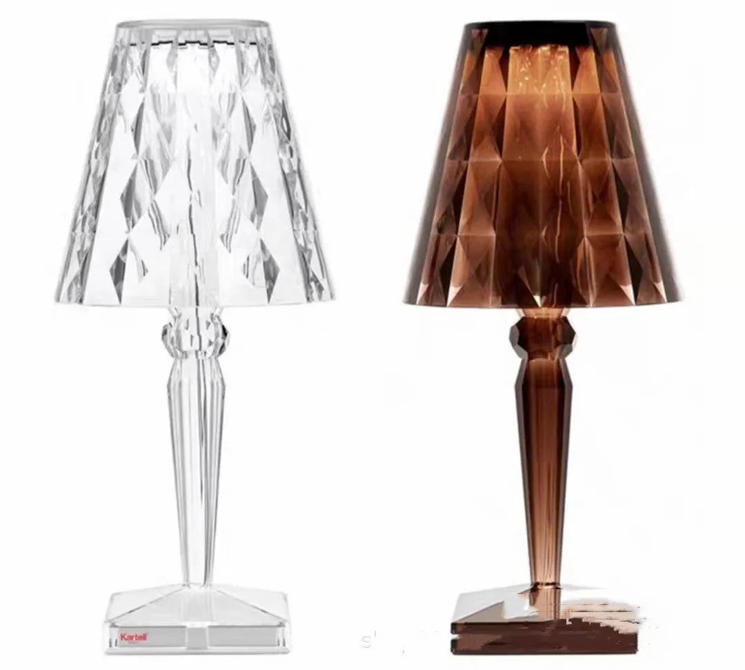 Rose gold portable touch control night light on a surface, showing its acrylic lamp holder.