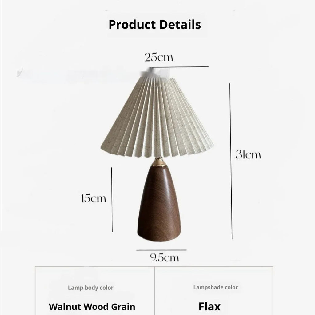 Nordic retro ceramic table lamp with pleated shade and remote control on bedside table