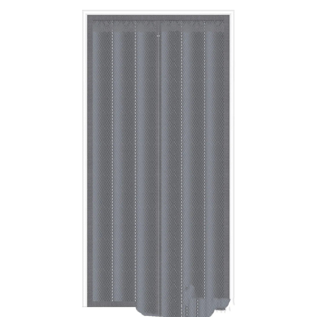 Full seam long magnetic strip cotton door curtain in New Chinese style pattern hanging in a doorway.