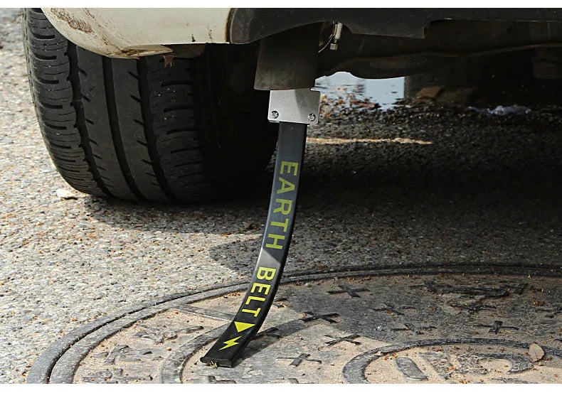 Black car electrostatic grounding strap, 370mm long, for dissipating static electricity from vehicles.