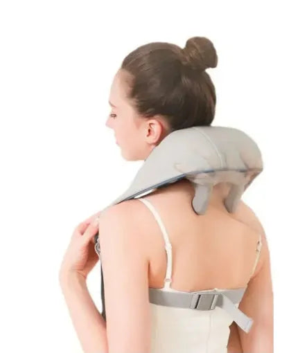 Milky white rechargeable shoulder and neck kneading massager with infrared physiotherapy