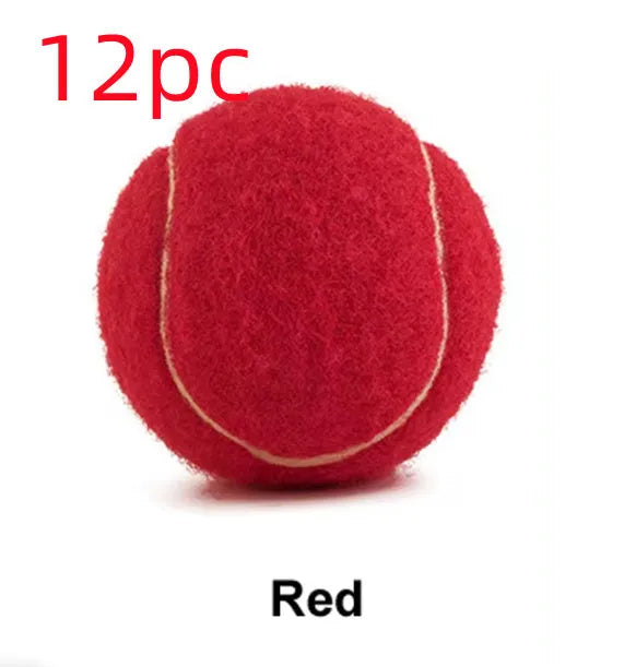 Rubber dog tennis ball toy in bright colours showing 6.3cm diameter size