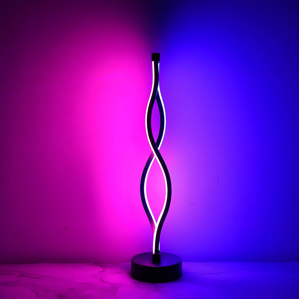 Black aluminium desk lamp with three-colour dimming button on creative stand