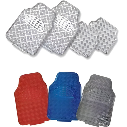Blue universal car aluminum film foot mat four-piece set with non-slip PVC surface