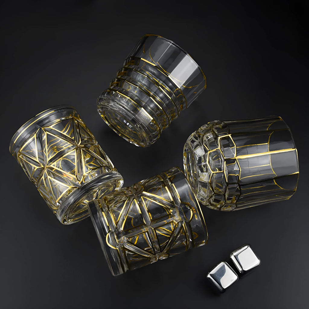Crystal glass whiskey shot glass with gold finish and single-layer construction