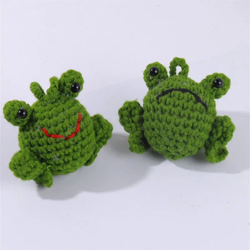 Handmade woven frog car pendant in plush material with green colour option