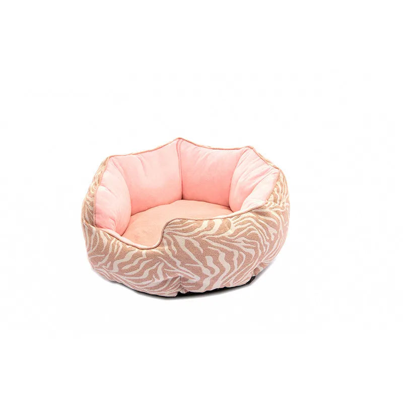 Blue octagonal pet bed with raised sides and a removable mat, for a small dog or cat.