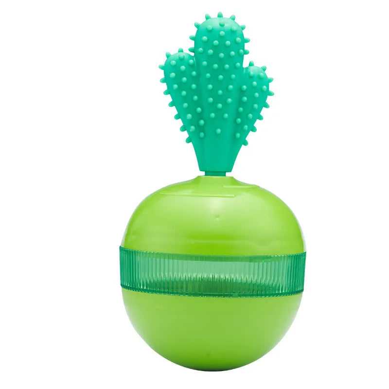 Blue durable rubber dog treat dispensing ball toy with small holes for medium large dogs