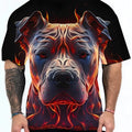 Short sleeve t-shirt with 3D digital animal print showing dog head pattern on polyester blend fabric