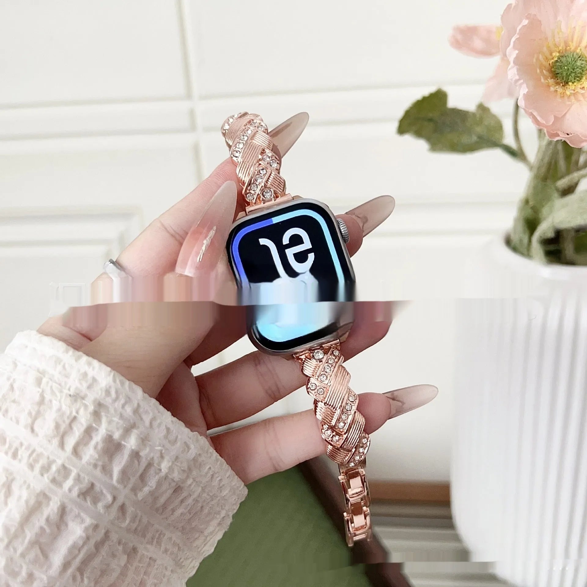 Zinc alloy watch strap with twist diamond design in various colours for iPhone smartwatches