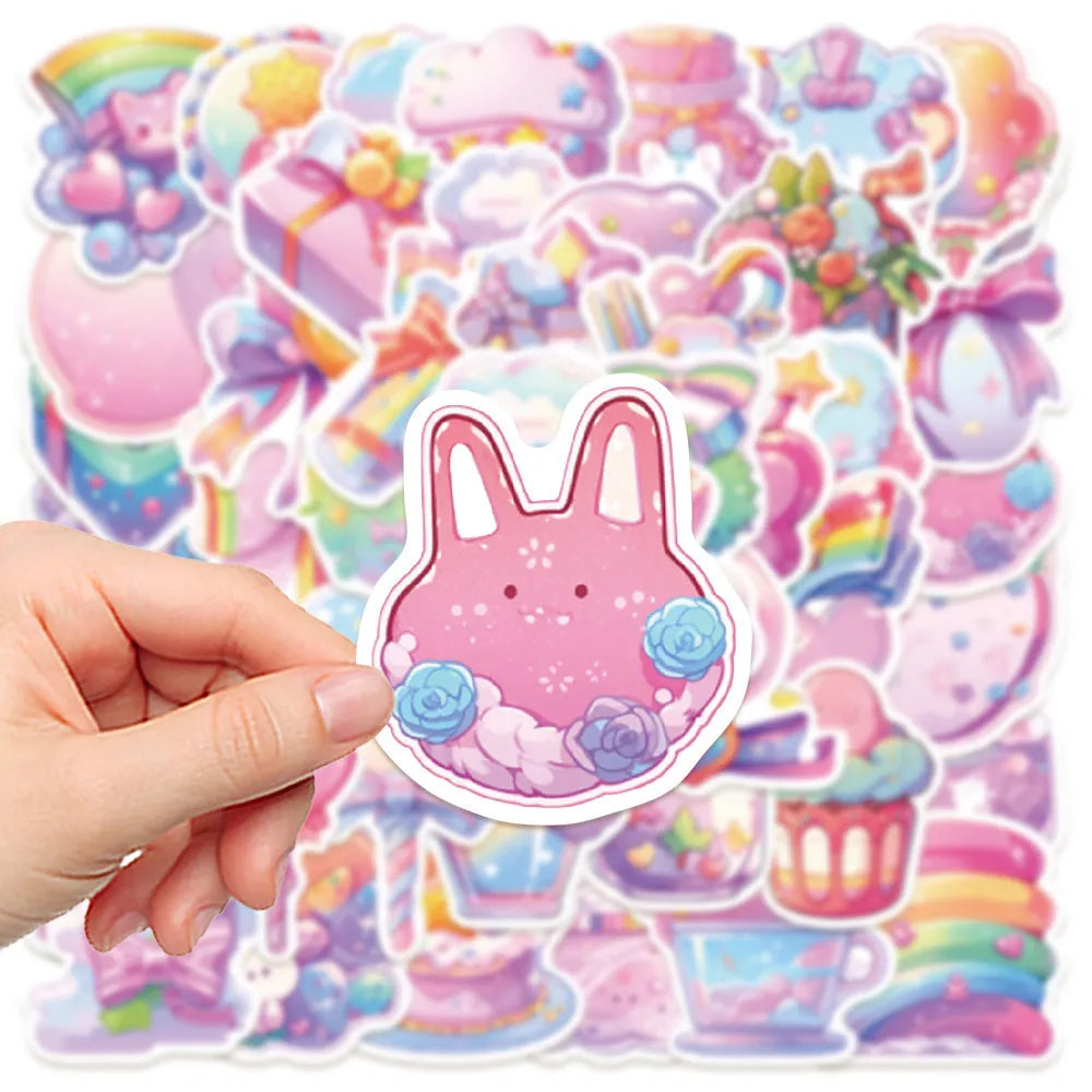 Pack of 50 cute candy-coloured decorative waterproof stickers for planners and journals.