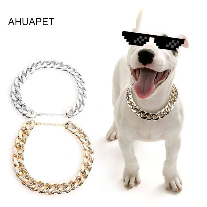 Gold colour chain dog collar with adjustable buckle for small to medium dogs