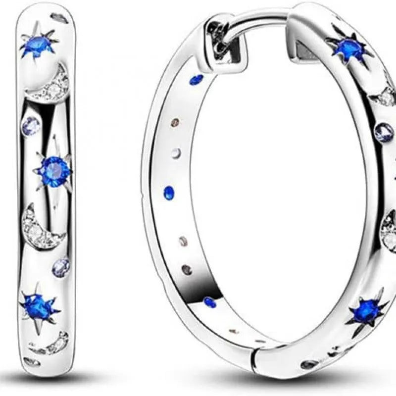 Starry bright fashion rhinestone ear clip in white gold for women, geometric moon and star design
