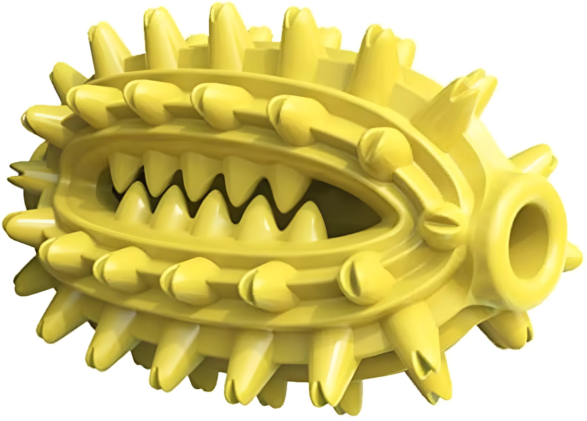 Green cactus-shaped dog chew toy for dental cleaning on a white background