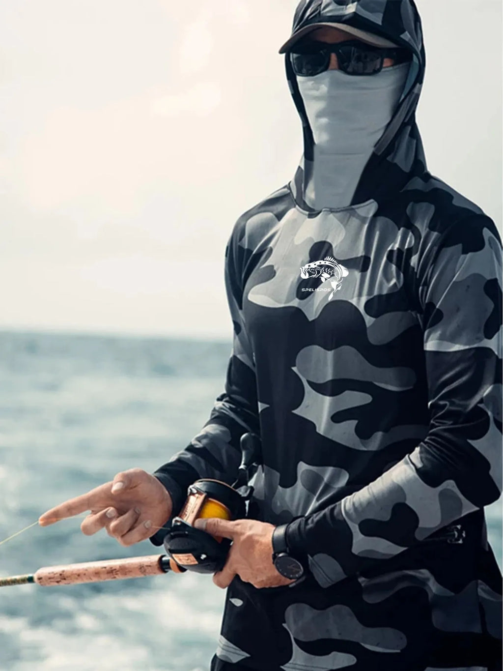 Huk men's long sleeve performance fishing shirt with mesh side panels and crew neck.