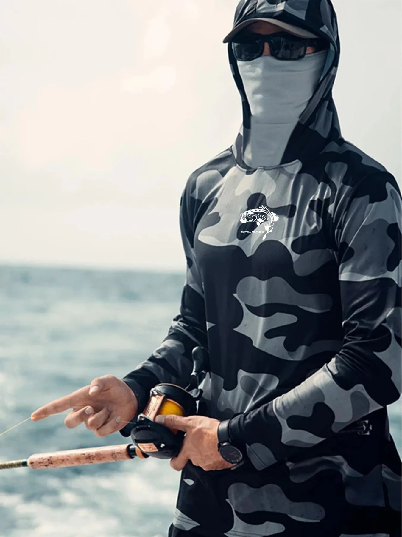 Huk men's long sleeve performance fishing shirt with mesh side panels and crew neck.