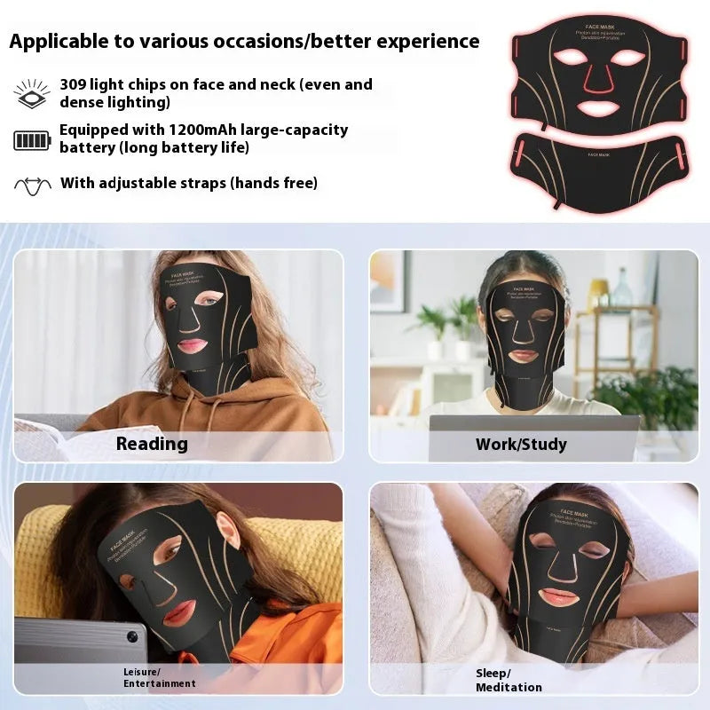 Black gold band scarf silicone IPL LED red light beauty mask with touch screen controls