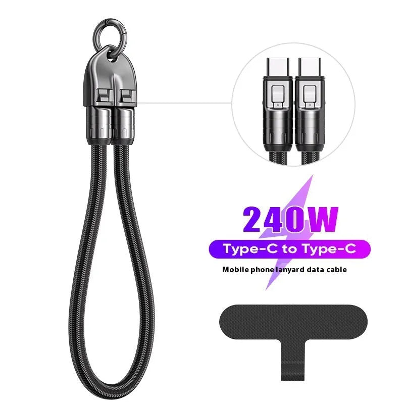 Black alloy two-in-one lanyard data cable with type-C PD fast charge less than 0.5m