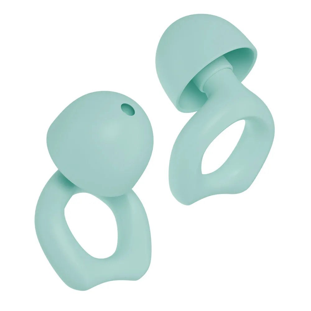 A pair of silicone soundproof earplugs in one of five available colours: black, blue, green, purple, or white.