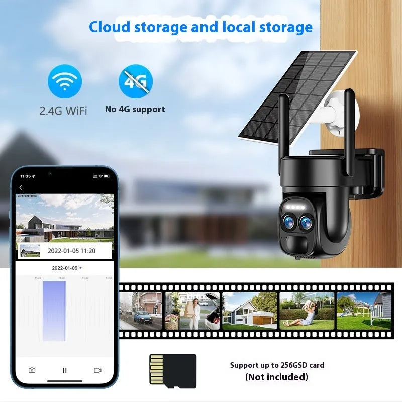 Solar-powered 8x zoom surveillance camera with 4G and wifi connectivity
