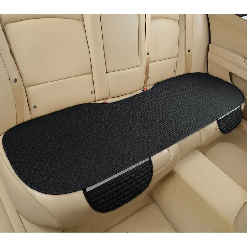 Linen car cushion set showing classic black and red, charm coffee, and warm cream colour options