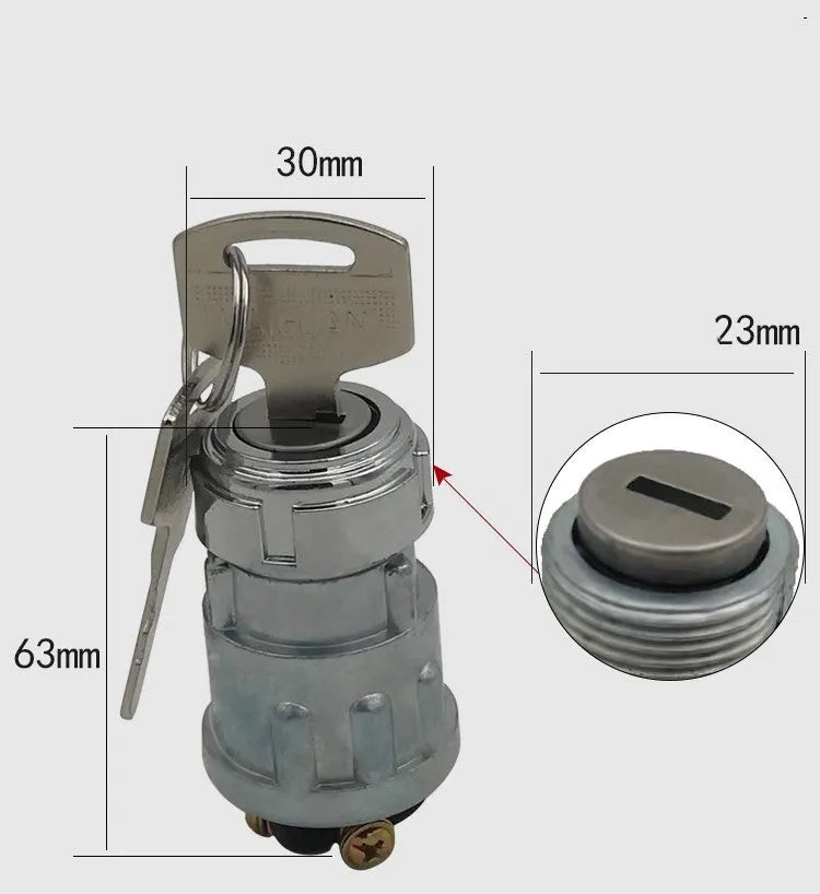 Pure copper vehicle ignition switch with key for trucks and forklifts.