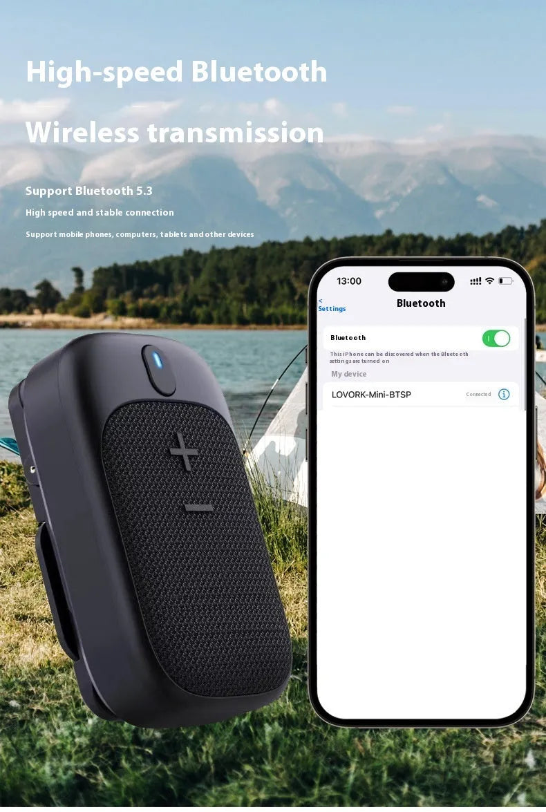 Lewoke black mini portable Bluetooth speaker for hiking, camping, and running with subwoofer