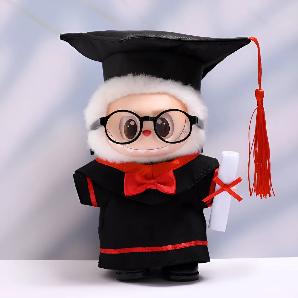 Bachelor's suit set doll clothes for Labubu pendant, cloth material, black frame glasses and leather shoes