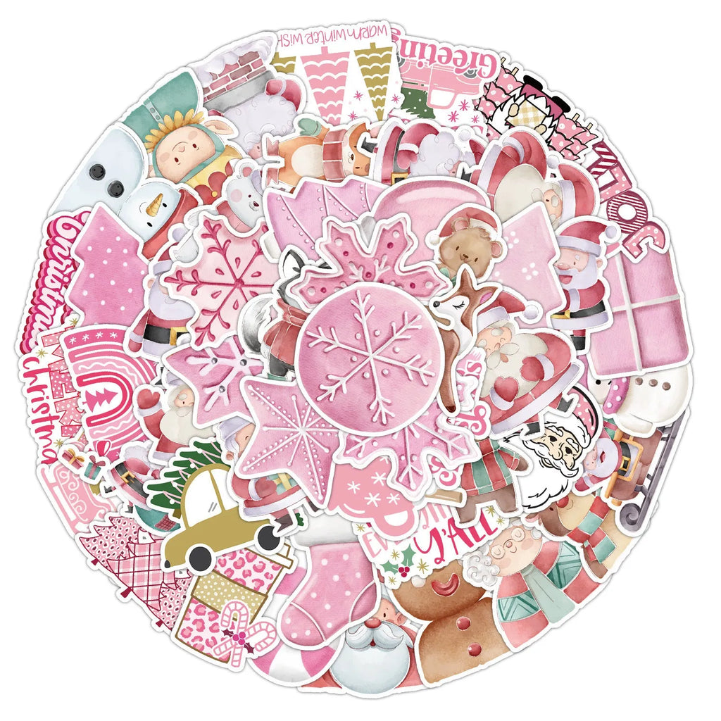 50 piece set of cute Christmas waterproof stickers ranging from 4 to 8 centimetres for car phone computer decoration