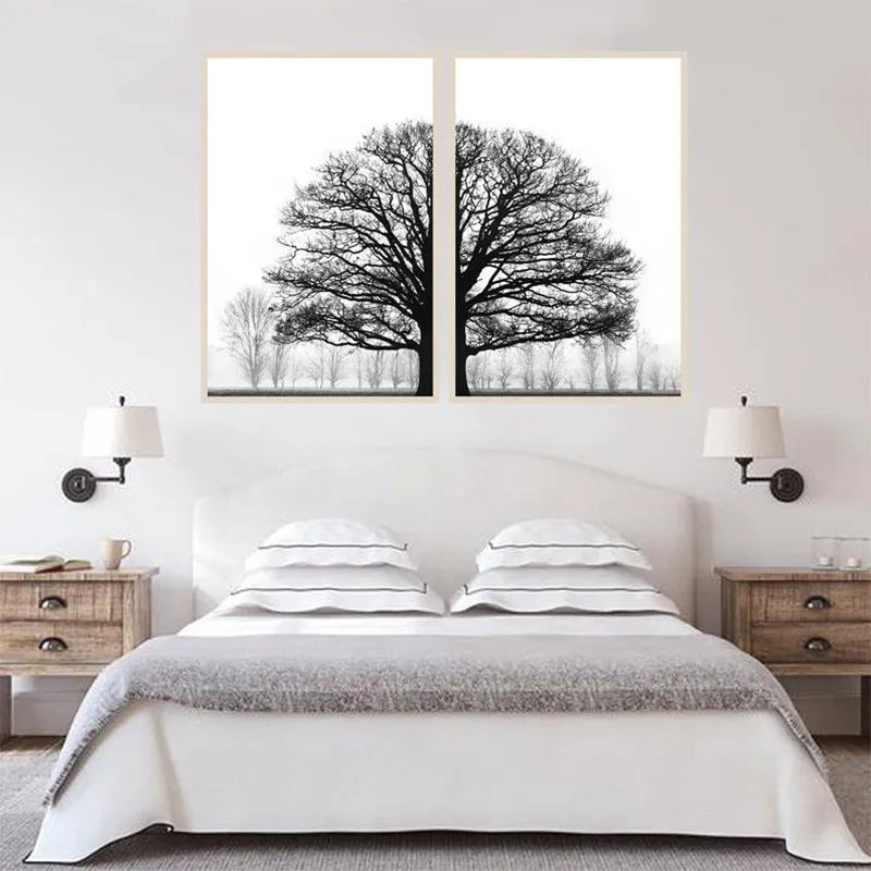 Black and white winter trees modern sofa background wall decorative painting