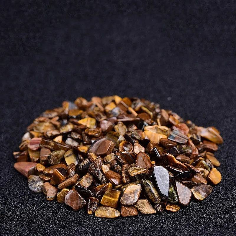 Assorted natural crystal decorative gravel chips in a clear PP bag, available in multiple colours and sizes