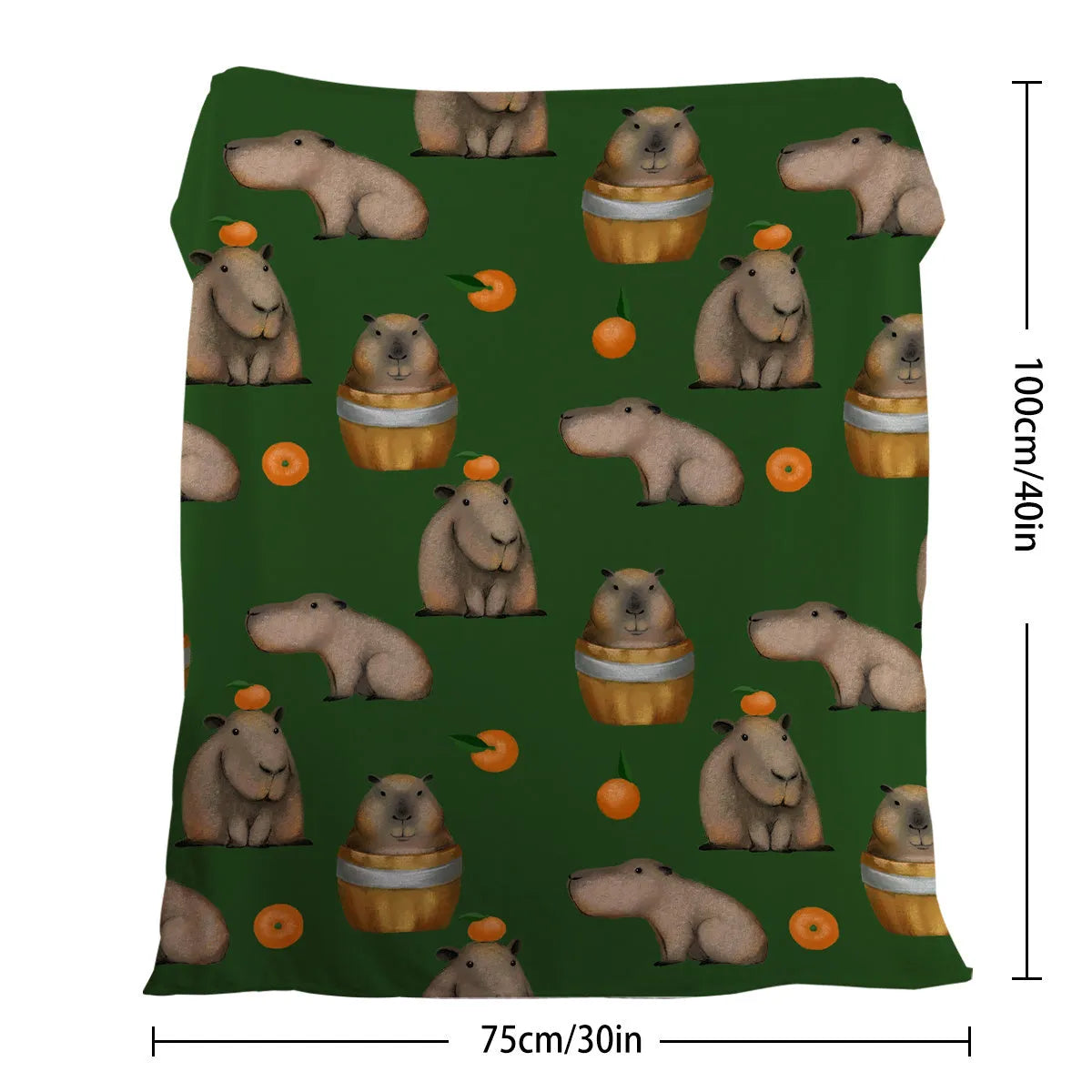 Orange and capybara pattern flannel fleece blanket in multicolour, soft fluffy throw for sofa, bed, camping and office naps