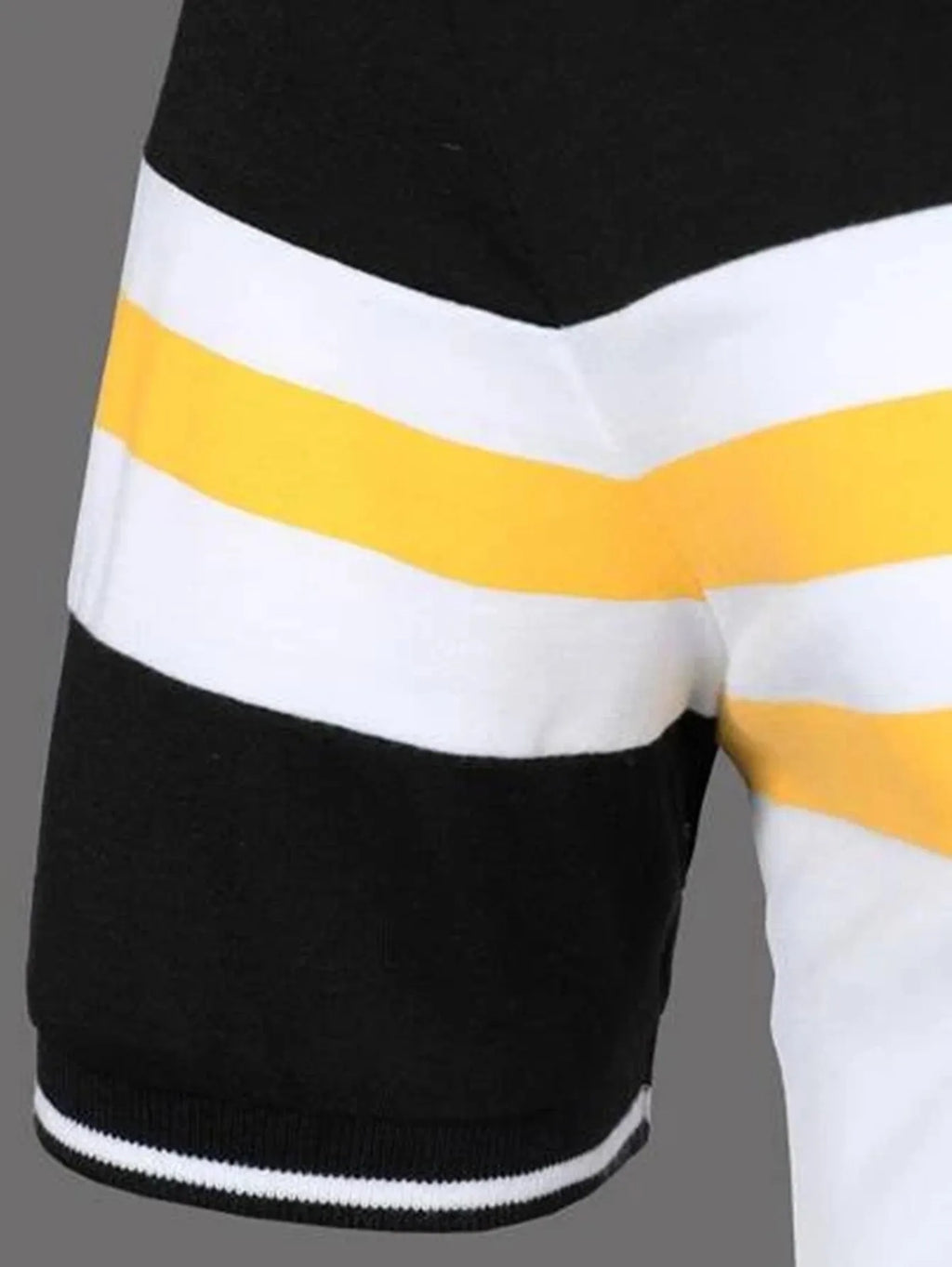Men's striped white short sleeve button polo shirt with slim fit and slit hem