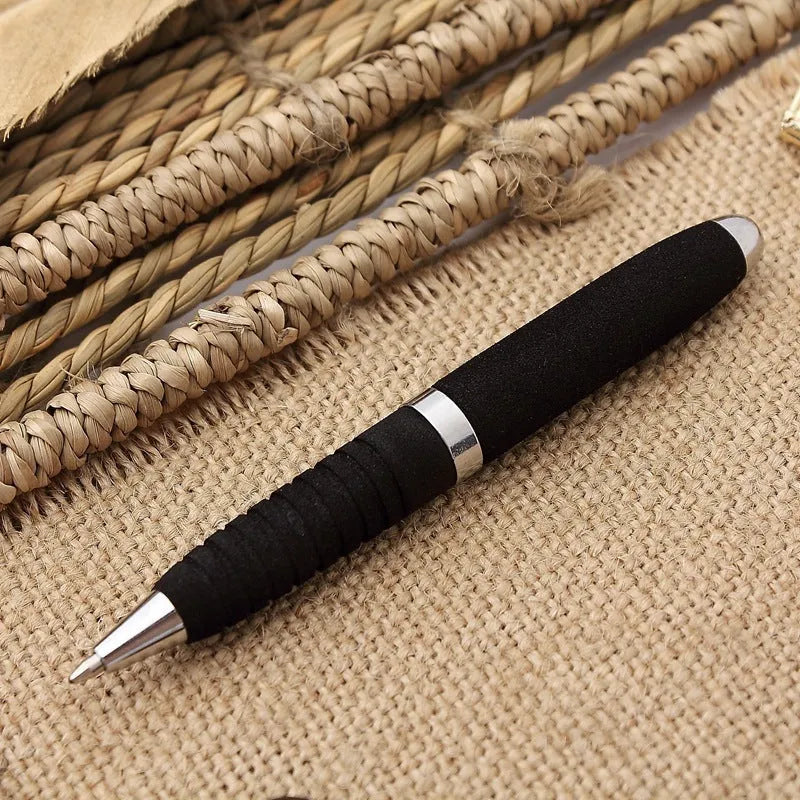 Metal ballpoint pen with EVA cap showing 1.0mm tip and compact 112mm length