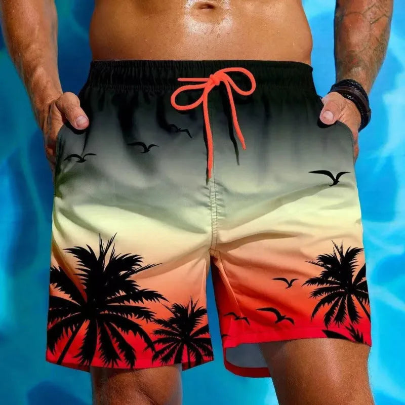 Men's ethnic style swimming trunks with loose board short design in polyester fabric