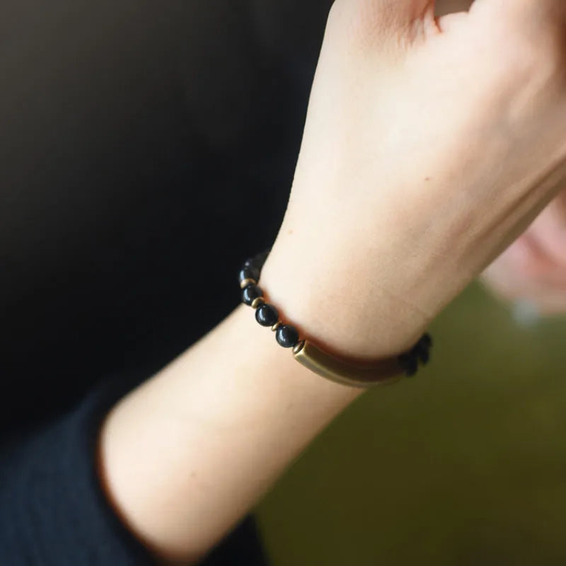 Layered retro ethnic bracelet with water plants agate, red stone, and brass components in unisex design