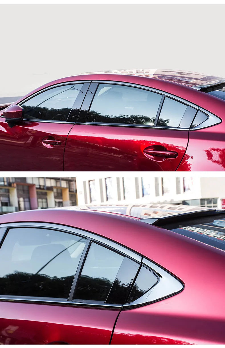 Stainless steel window trim strip with a black titanium brushed satin finish.
