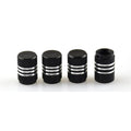 Stainless steel car tyre valve caps in multiple colour options showing black, red, blue and gold variants