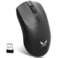 Black wireless computer mouse with three DPI settings and audio control buttons