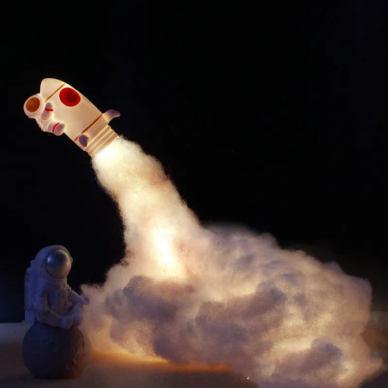 DIY astronaut rocket LED night light kit with battery or USB power options for desk decoration