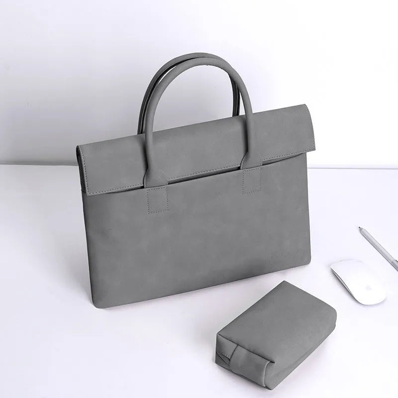 PU leather waterproof anti-theft tablet laptop inner case in light gray with small bag