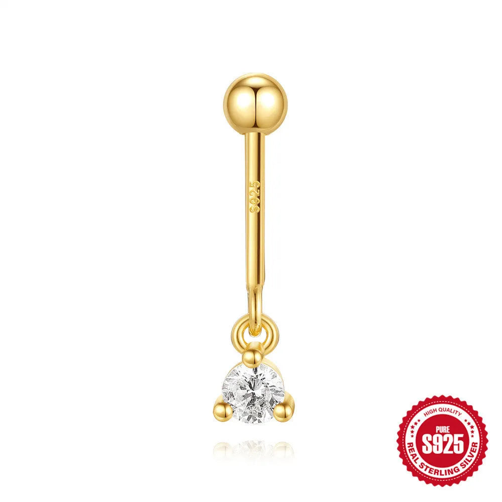 S925 sterling silver snowflake horse eye diamond ball flat back earrings in gold geometric shape on white background