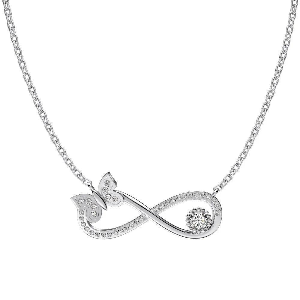 Mobius bow zircon clavicle chain 925 silver electroplated platinum finish butterfly motif