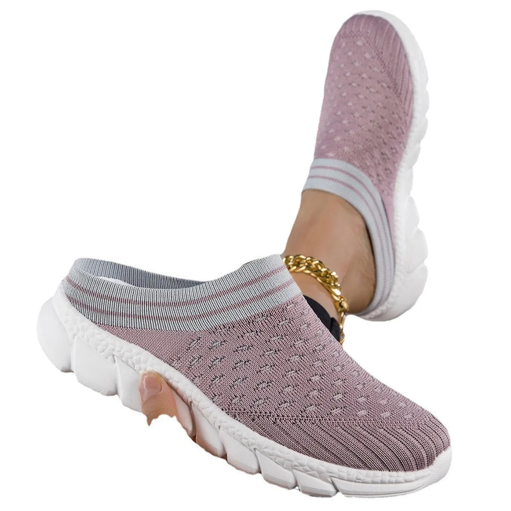 Women's Flyknit slip-on shoes with striped pattern and hollowed-out design in black colour