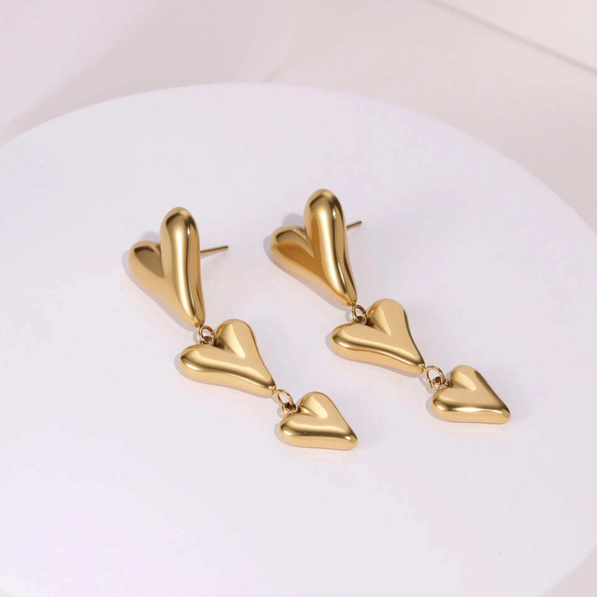 Women's 18K electroplated stainless steel heart-shaped drop earrings in colour NMSE-G438-5
