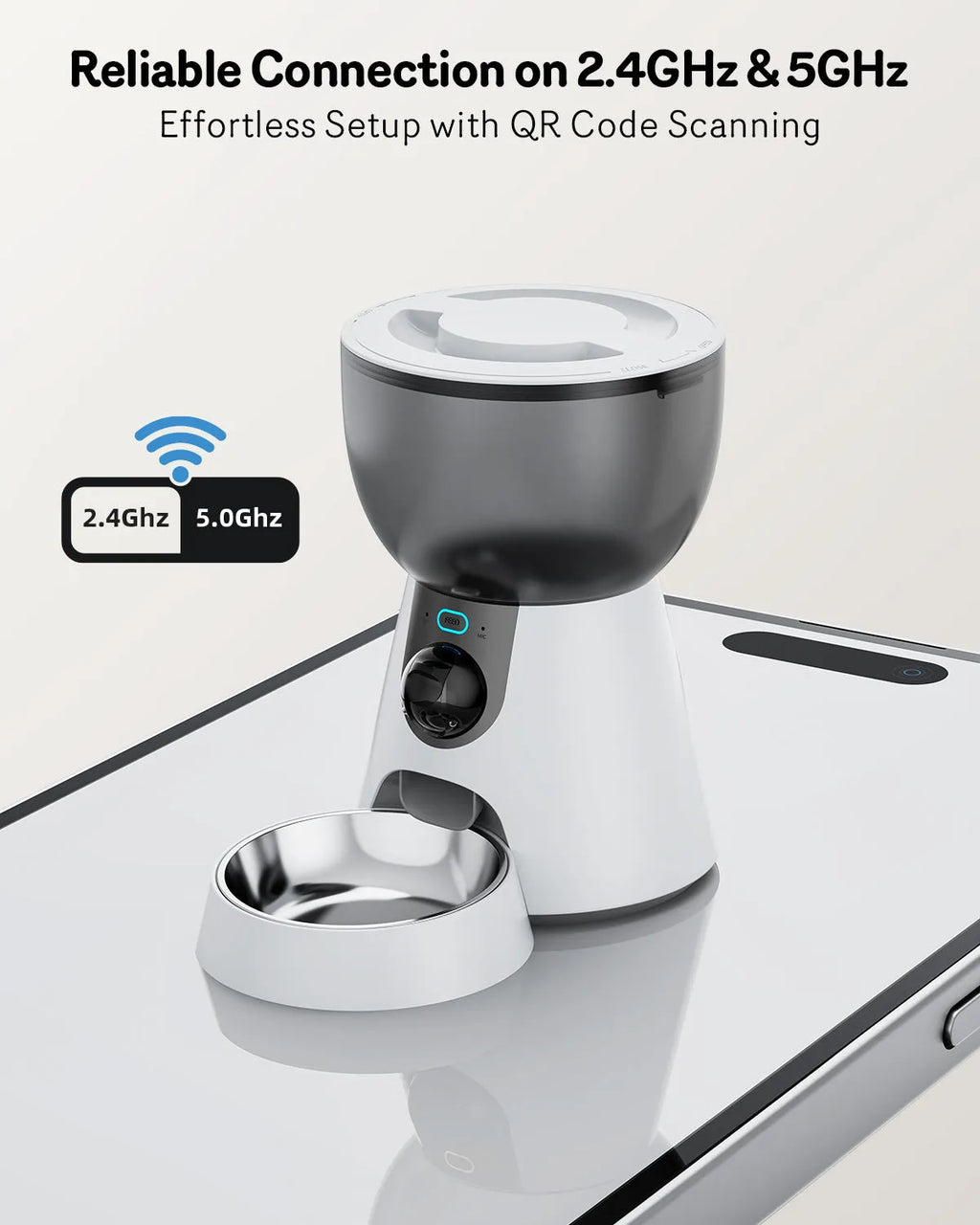 Automatic cat feeder with camera, 4L capacity, 1080P HD video and 5G WiFi, stainless steel tray, 216x350x327mm