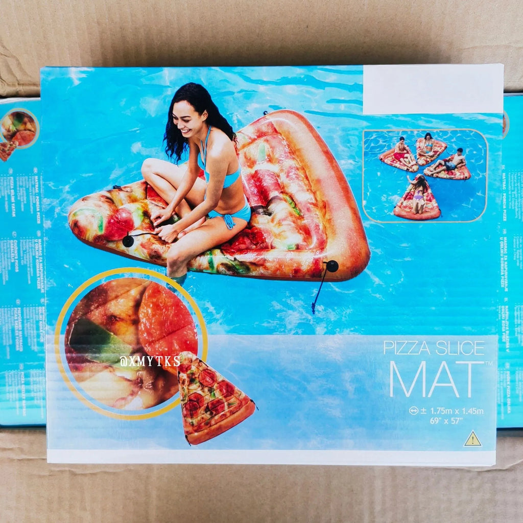 Large inflatable pizza slice surfboard recliner for swimming pool lounging