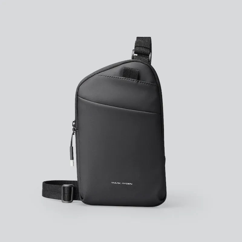 Men's black Oxford cloth crossbody bag with reinforced stitching